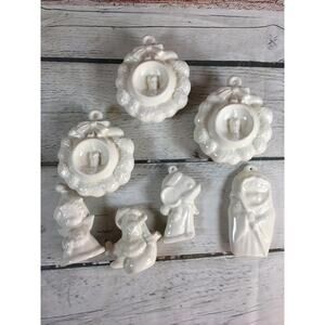 7 CERAMIC Clear Glaze White Christmas Ornaments/Figurines